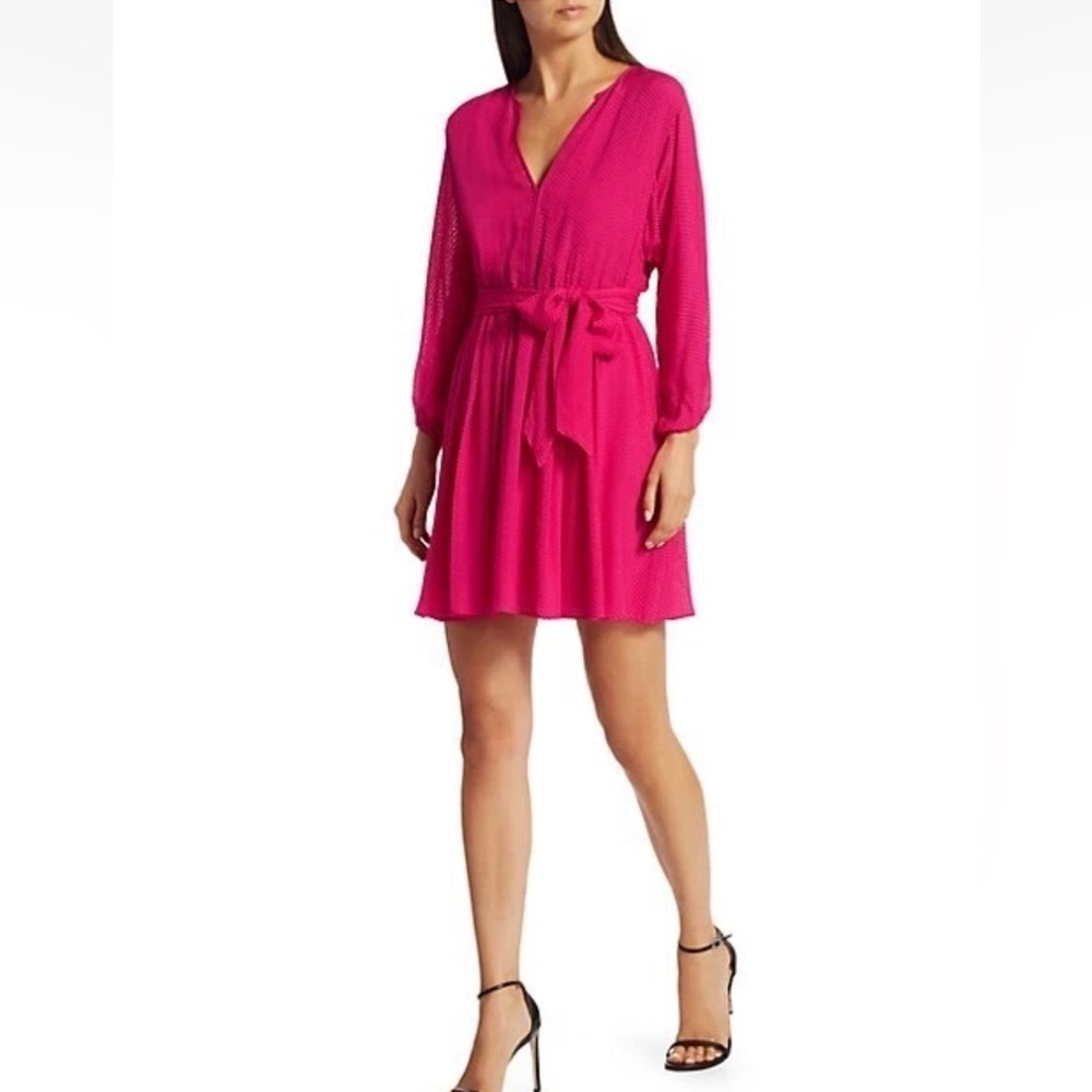 Joie NWT SILK BLEND Favia Fill Coupe Dress Fuchsia MEDIUM elbow sleeve spring